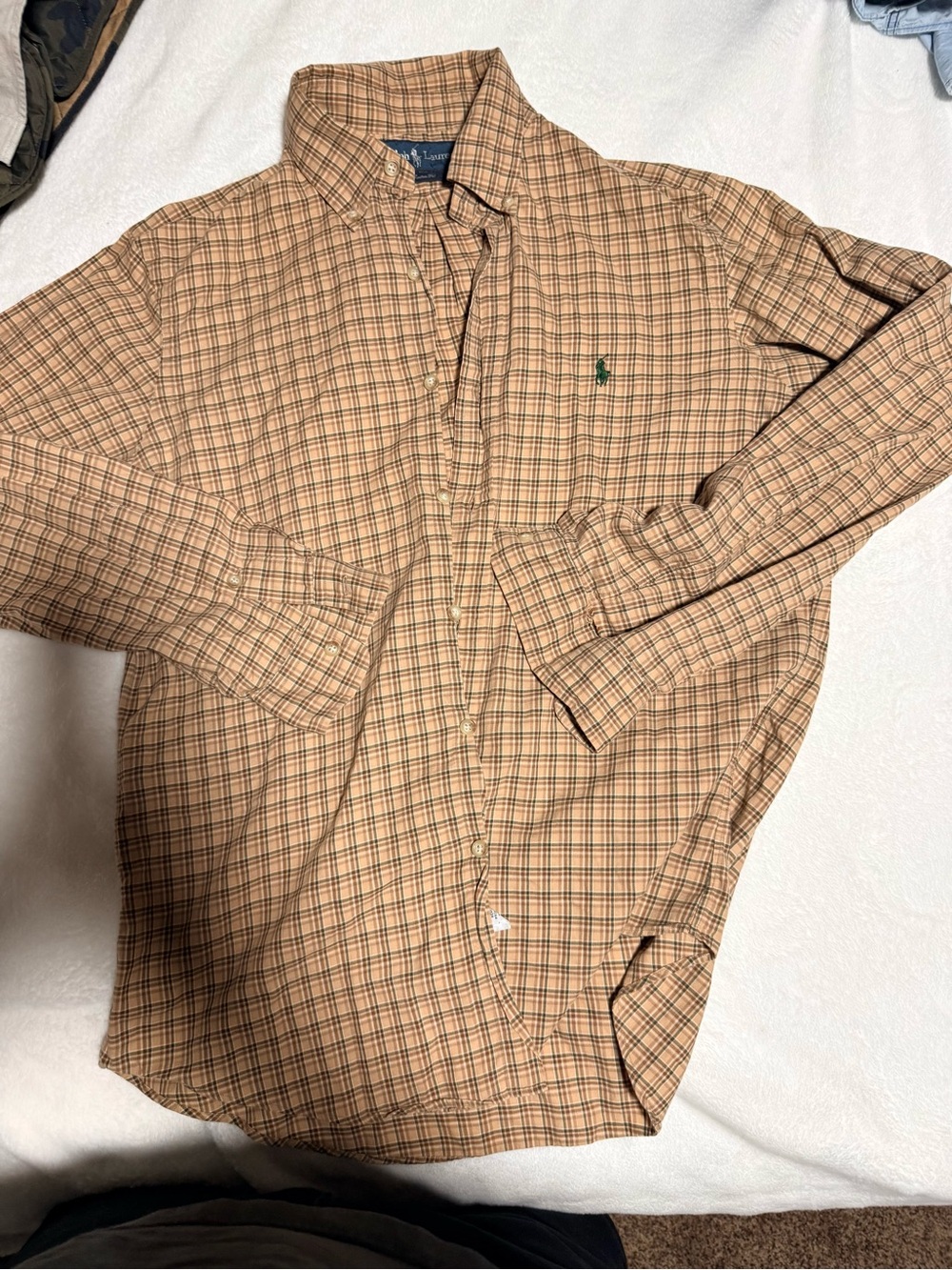 Ralph Lauren Tan Plaid Button-Down Shirt